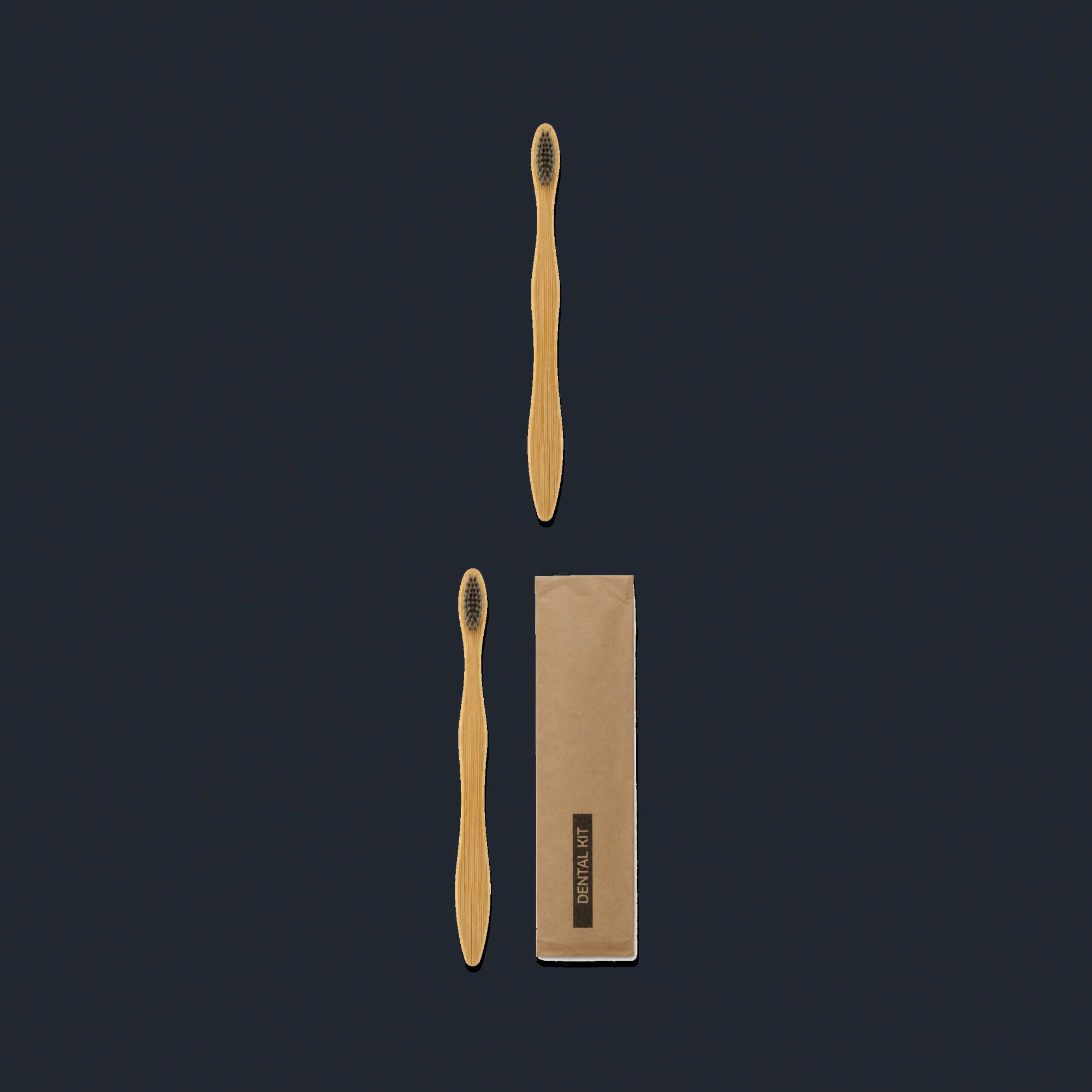 2 Bamboo Toothbrushes with Brown Dental Kit Pouch kit preview