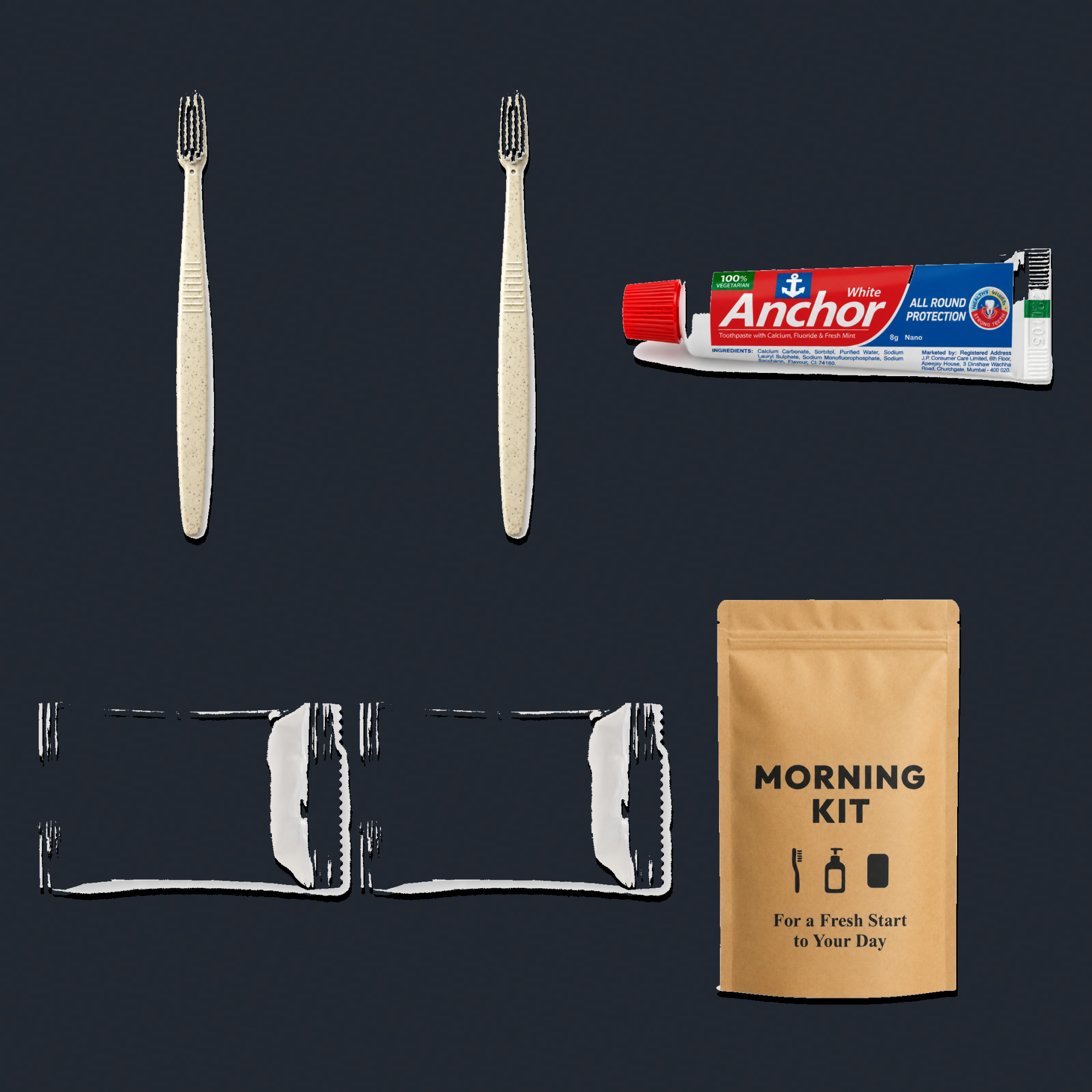 2 Wheat Straw Toothbrushes + Anchor Toothpaste + 2 Bath Soaps Morning Kit kit preview