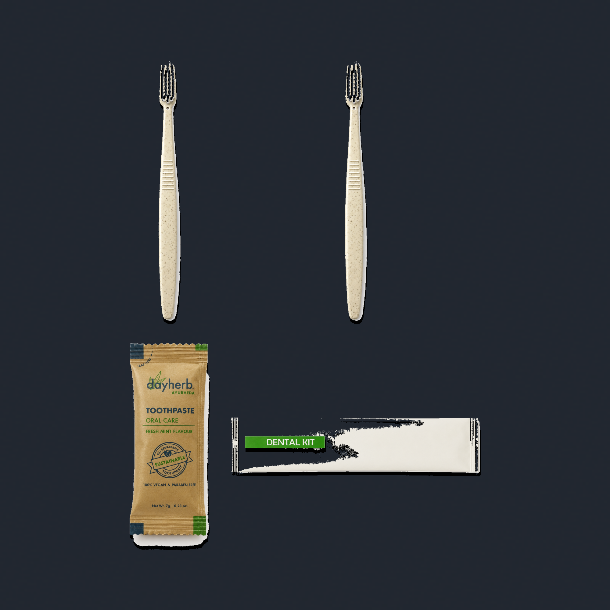2 Wheat Straw Toothbrushes (White Bristles) & 1 Clayherbs Toothpaste Sachet with Dental Kit Pouch kit preview