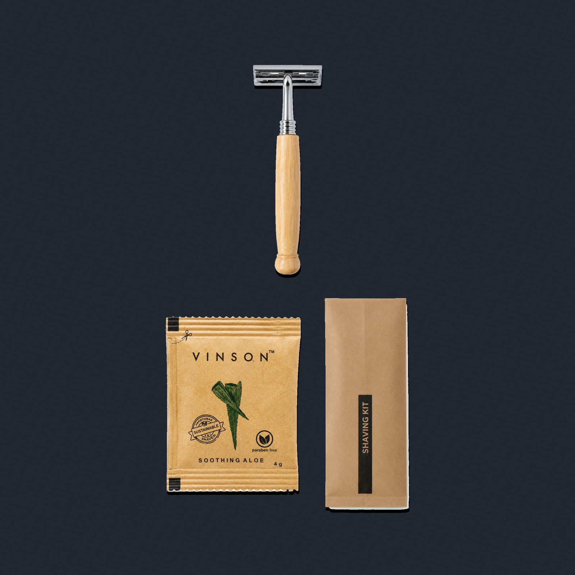Wooden Razor, Vinson Shave Gel with Brown Comb Kit kit preview